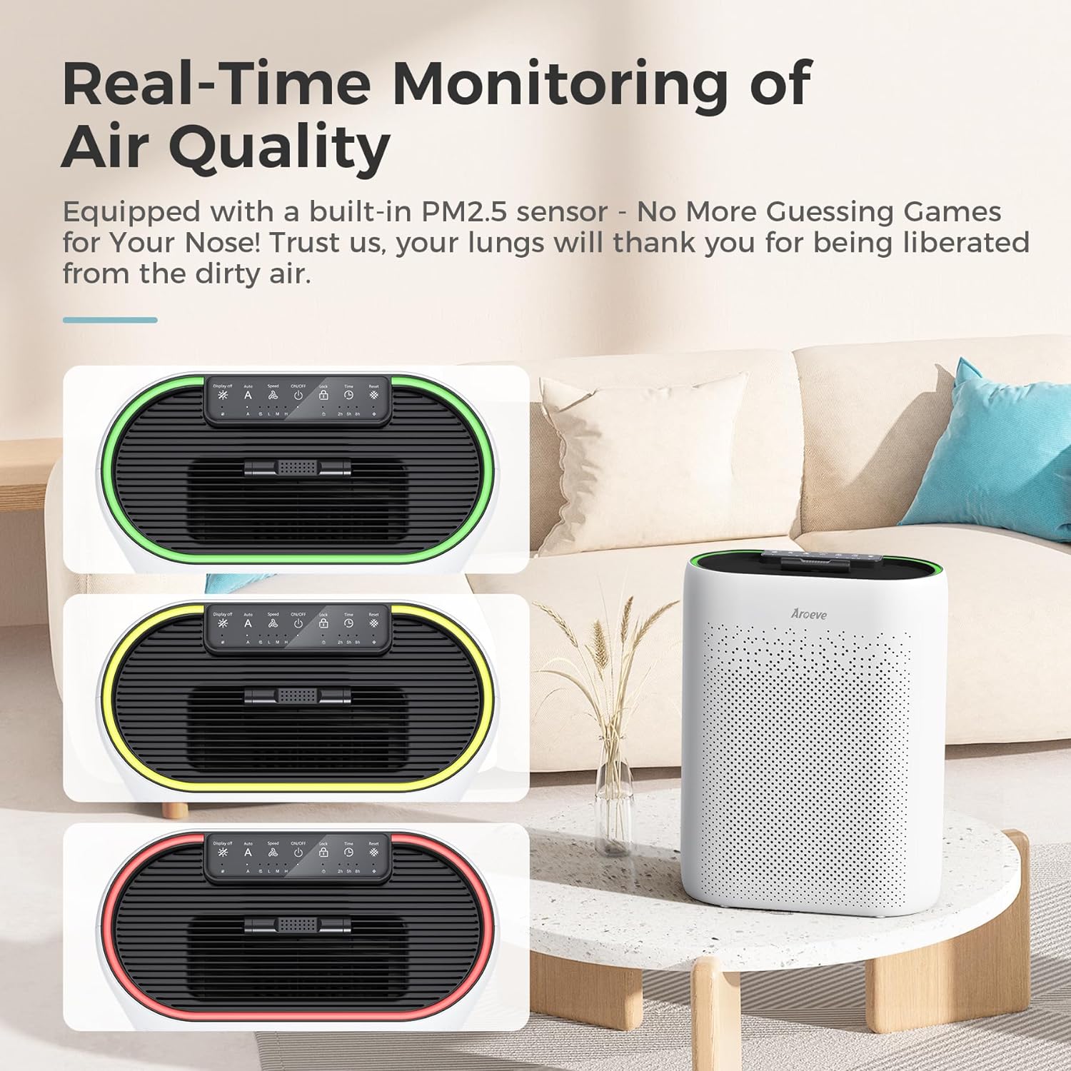 AROEVE MKD05 Air Purifier monitoring air quality
